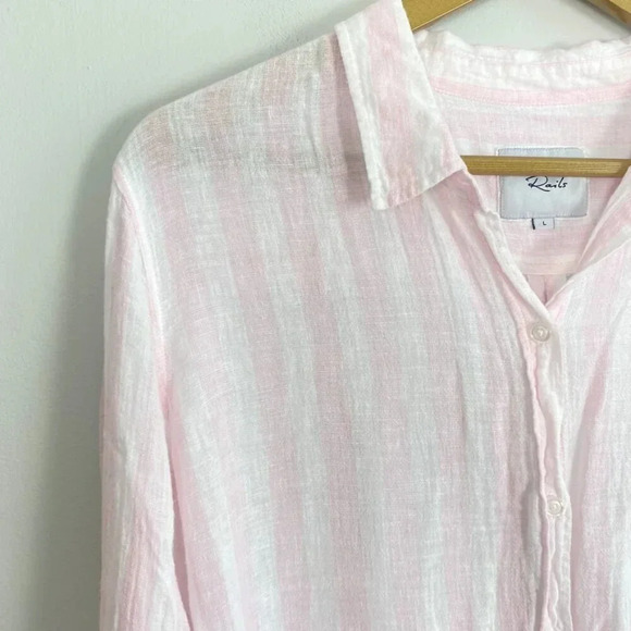 Rails Pink and White Striped Charli Linen Button Up Top - Picture 3 of 11
